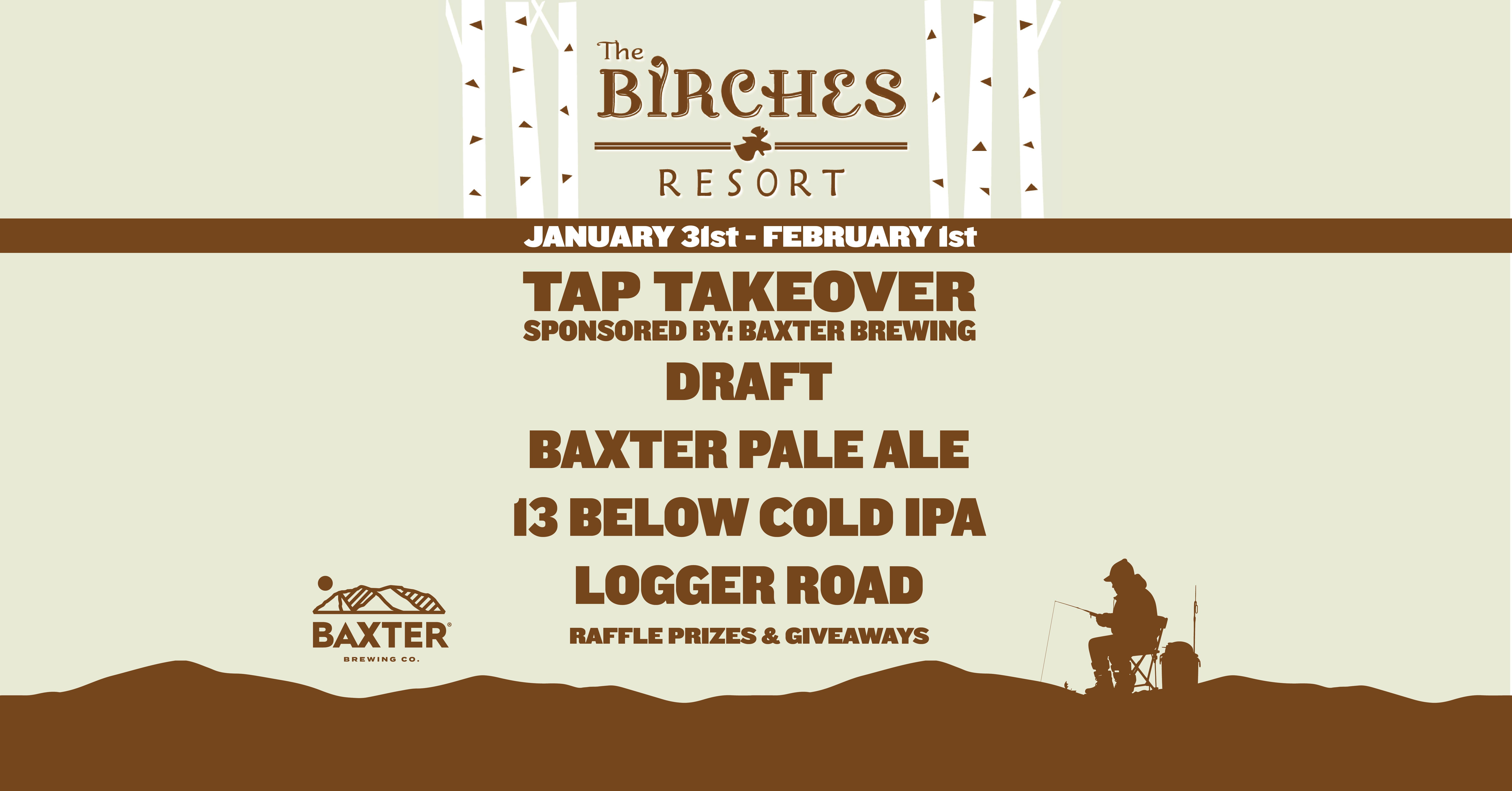 image promoting a tap takeover event at The Birches Resort in Rockwood Maine