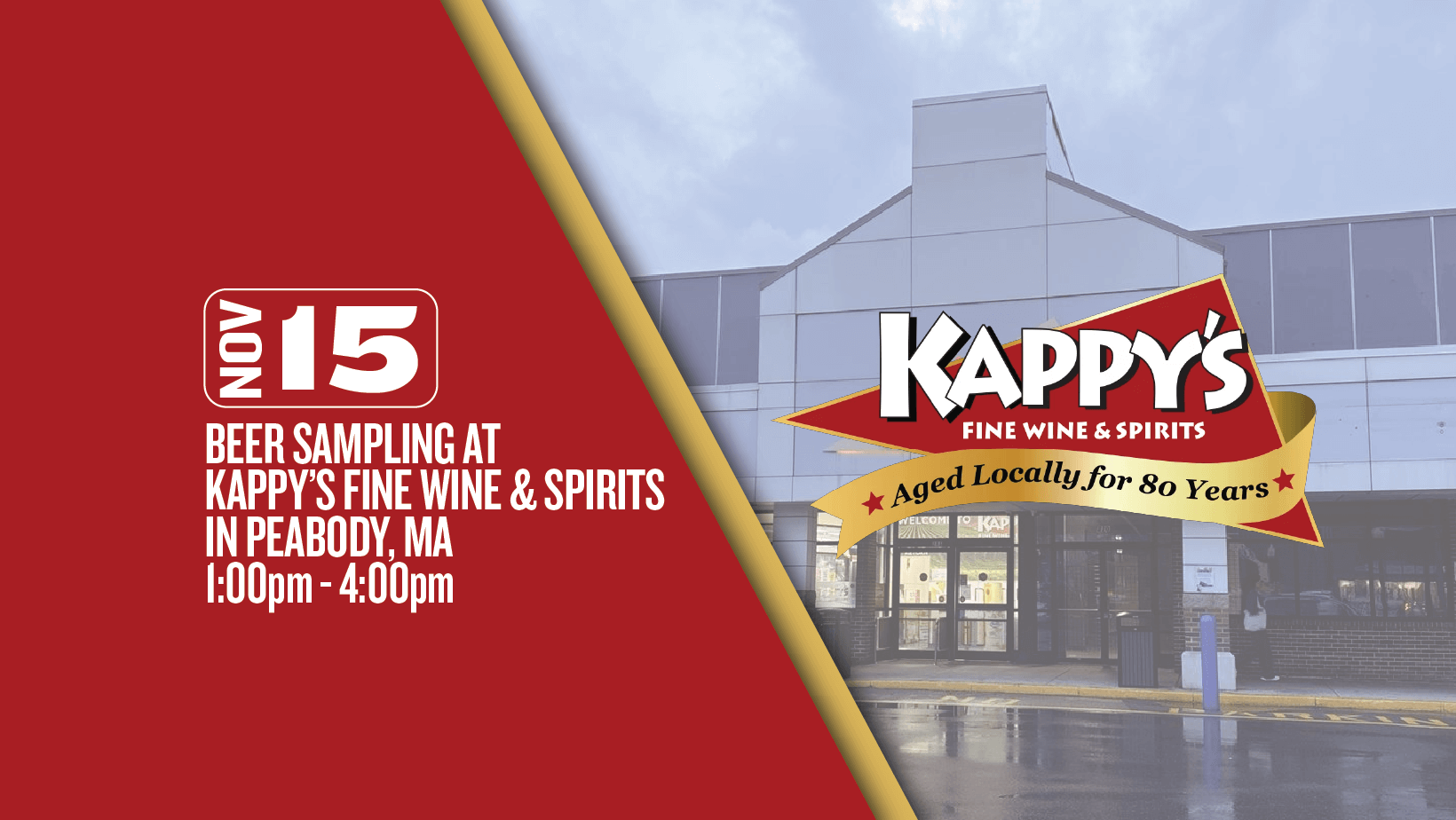 image promoting a beer tasting at Kappy's in peabody Mass on November 15th from 1pm-4pm