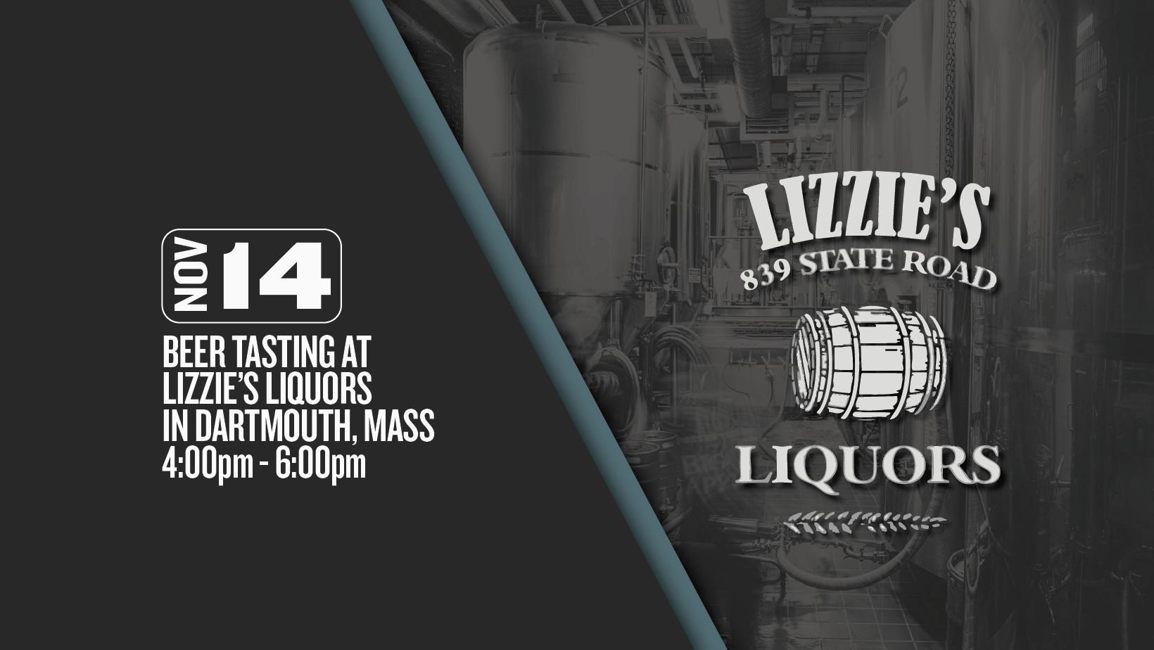 image promoting a baxter sampling at Lizzie's liquors on friday november 14th from 4pm-6pm
