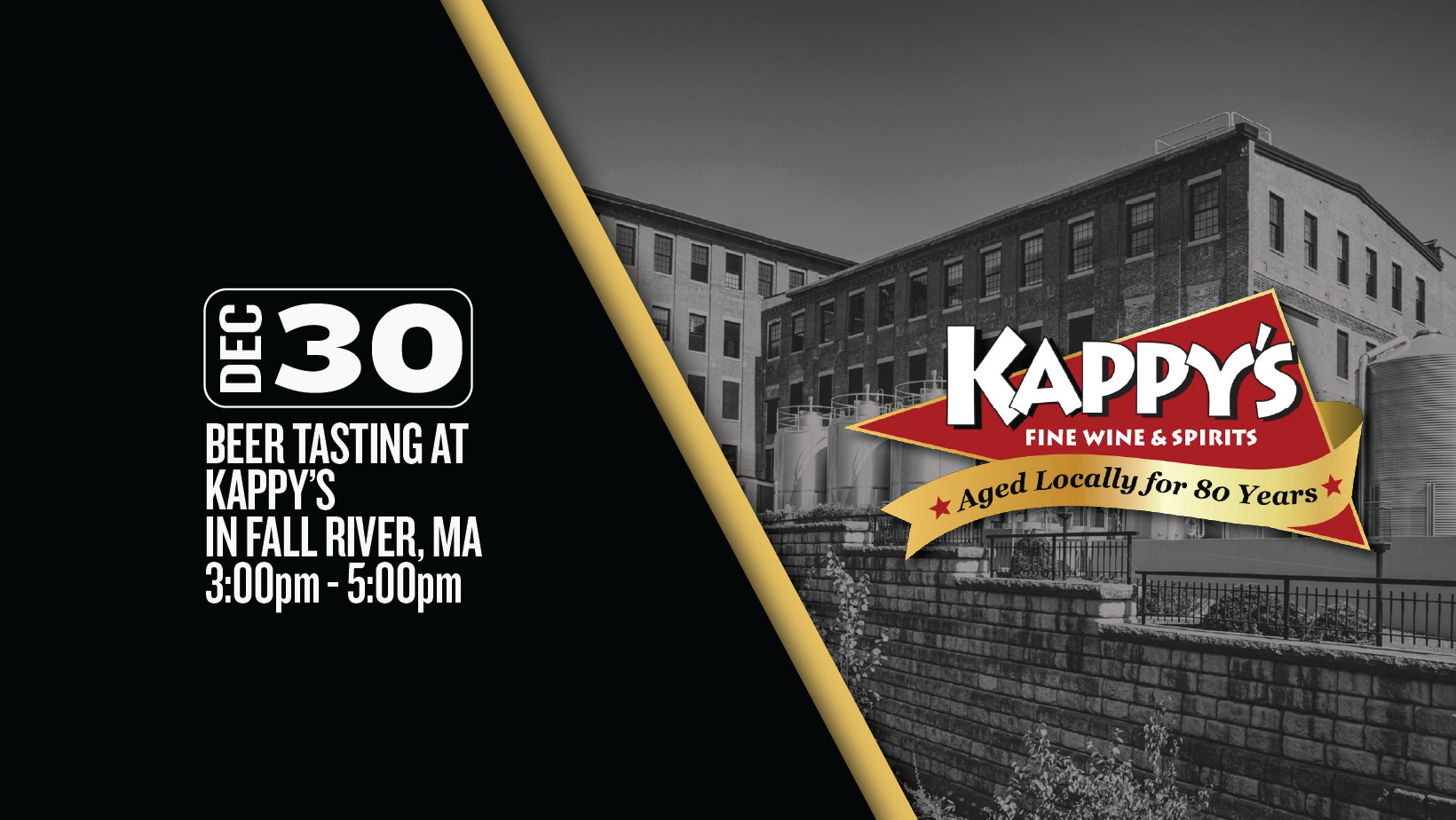 image promoting a Baxter Brewing beer sampling on December 30th, at Kappy's in Fall River, Massachusetts.