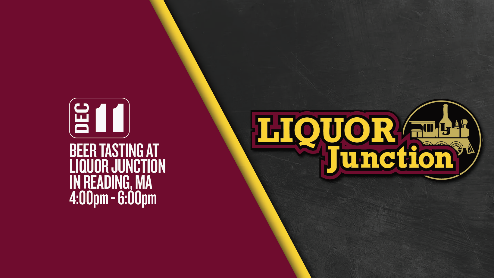 image promoting a Baxter Brewing beer sampling at Liquor Junction on December 11th from 4pm-6pm