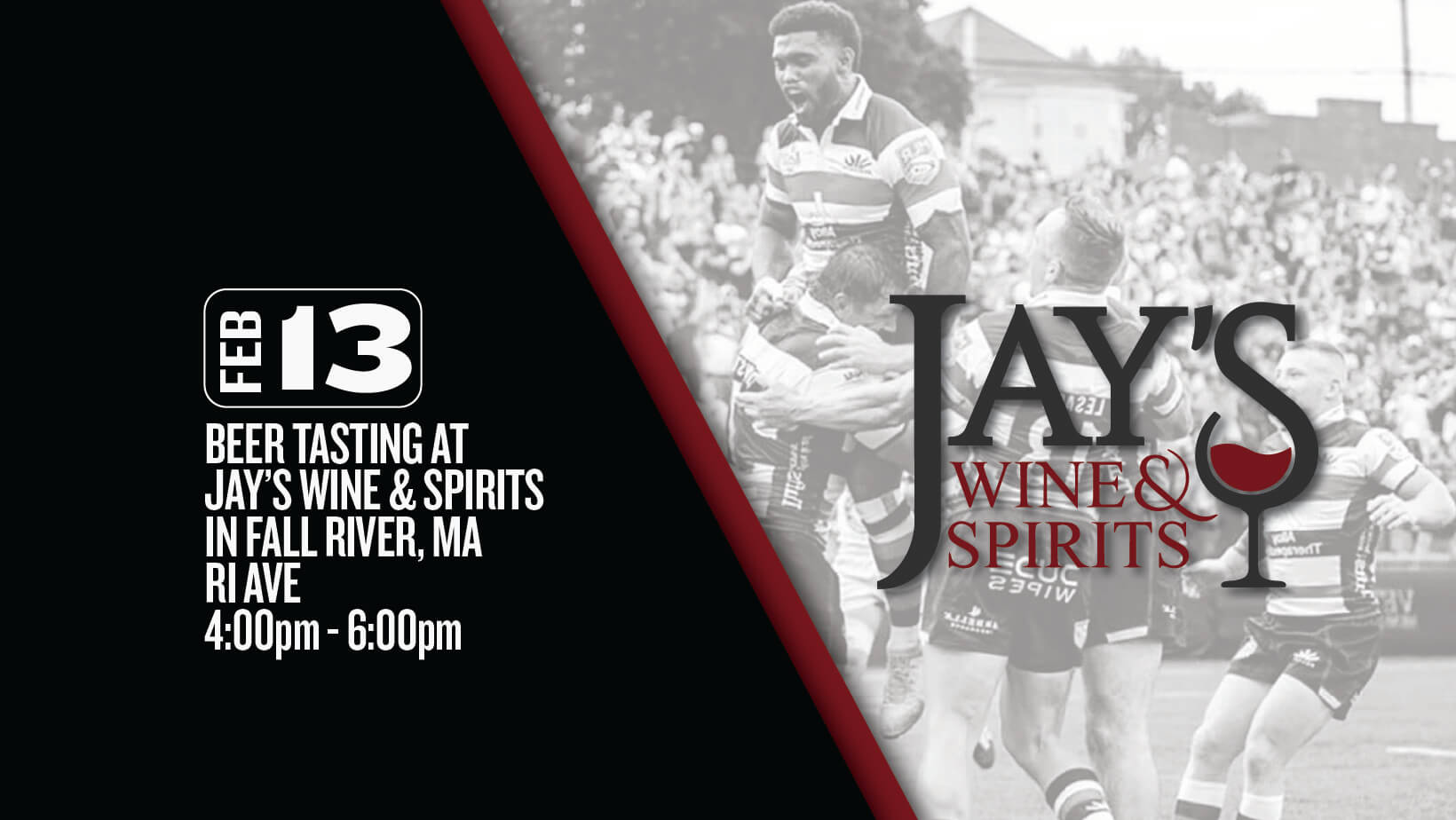 image promoting a baxter brewing sampling at Jays Wine & Spirits on February 13th.