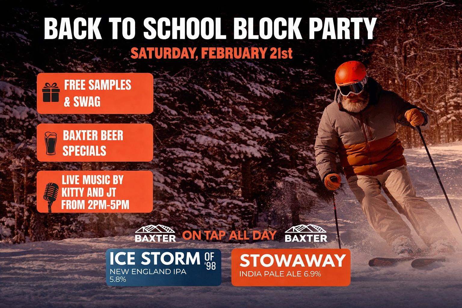 Image promoting back to school party at black mountain of maine on saturday, february 21st