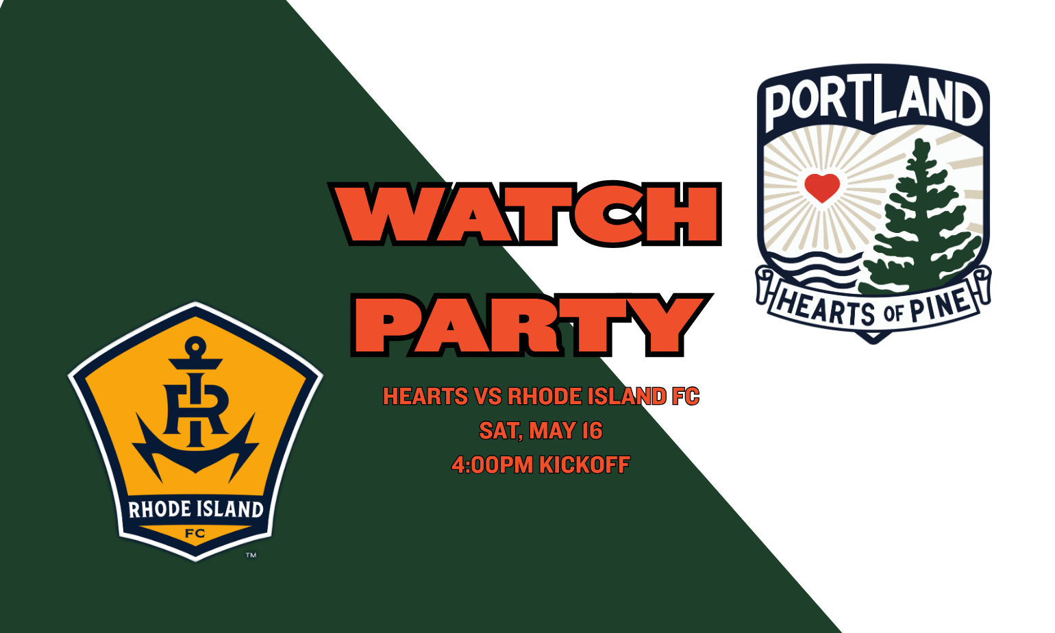 image promoting hearts of pine watch party at the pub at baxter on saturday may 16th. kickoff at 4:00pm