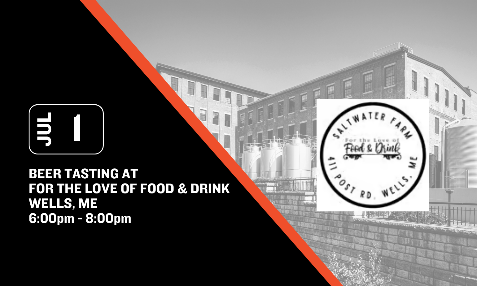 Image promoting baxter sampling at for the love of food and drink in wells on july 1st from 6-8pm