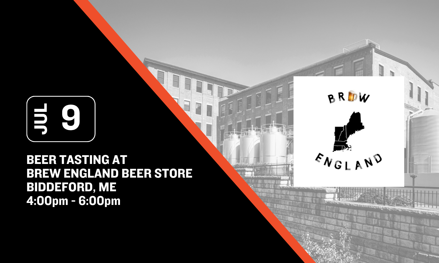 Image promoting baxter sampling at brew england beer store in biddeford on july 9th from 4-6pm