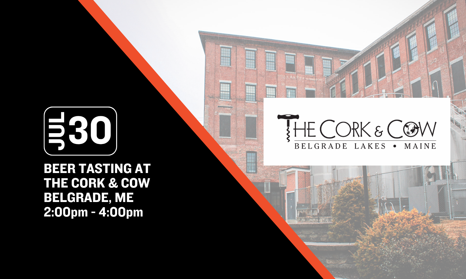 image promoting a baxter sampling at cork and cow in belgrade maine on Friday, july 30th from 2-4 pm.