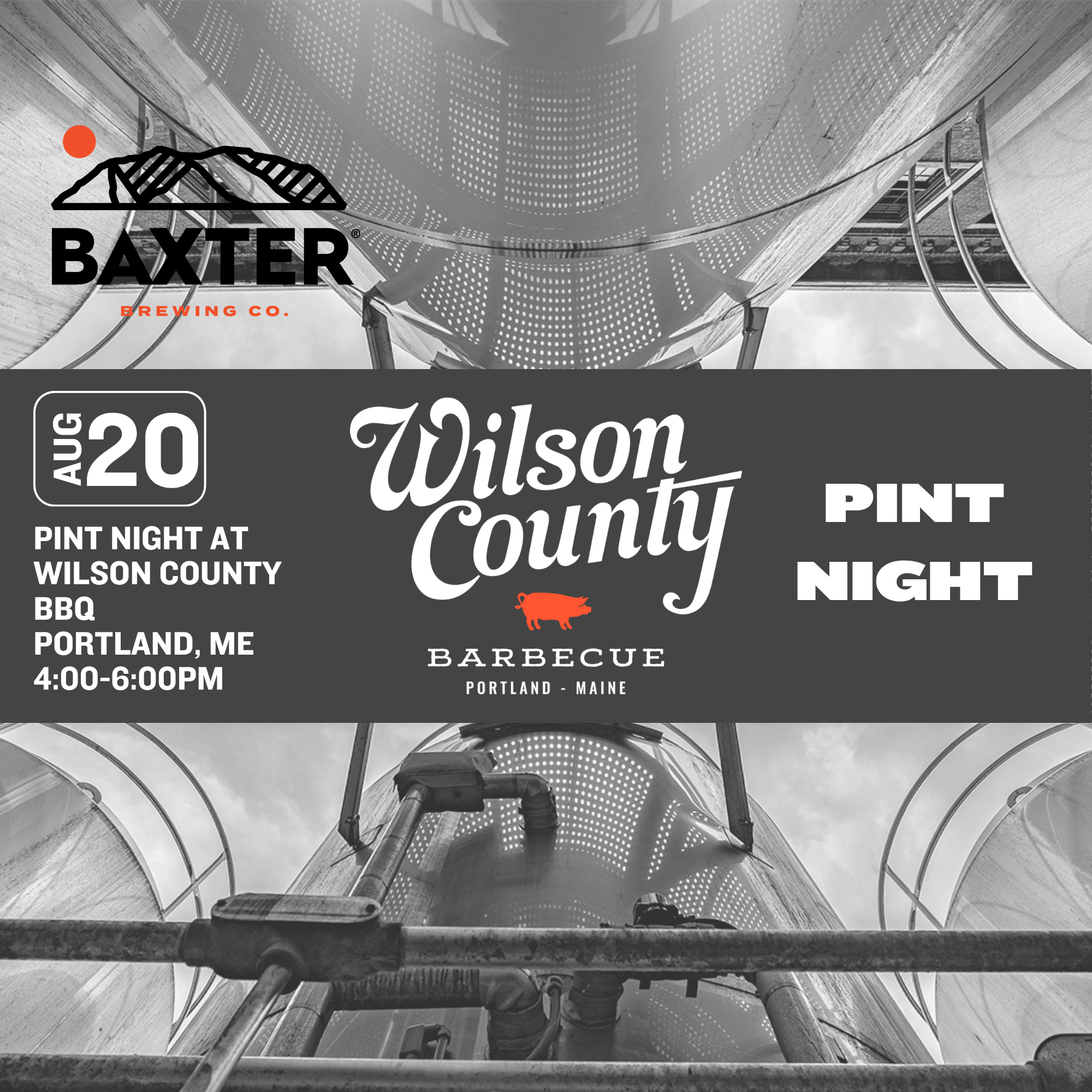 image promoting a baxter pint night at the great lost bear in portland maine on thursday, august 13 from 4-6pm
